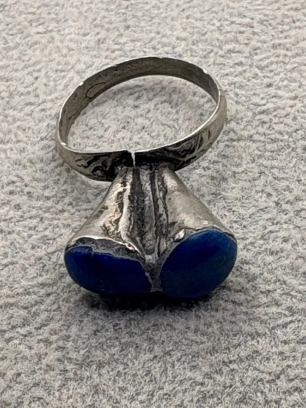 Antique Lapis Lazuli Turkmen Afgani Sterling Double Cabachon Statement Ring 8.5